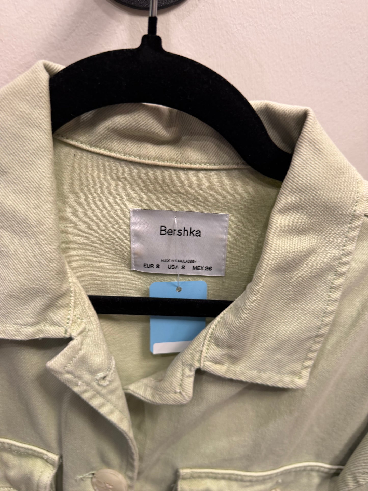 Bershka Women's Light Green Cotton Chore Utility Button Up Jacket, Size S