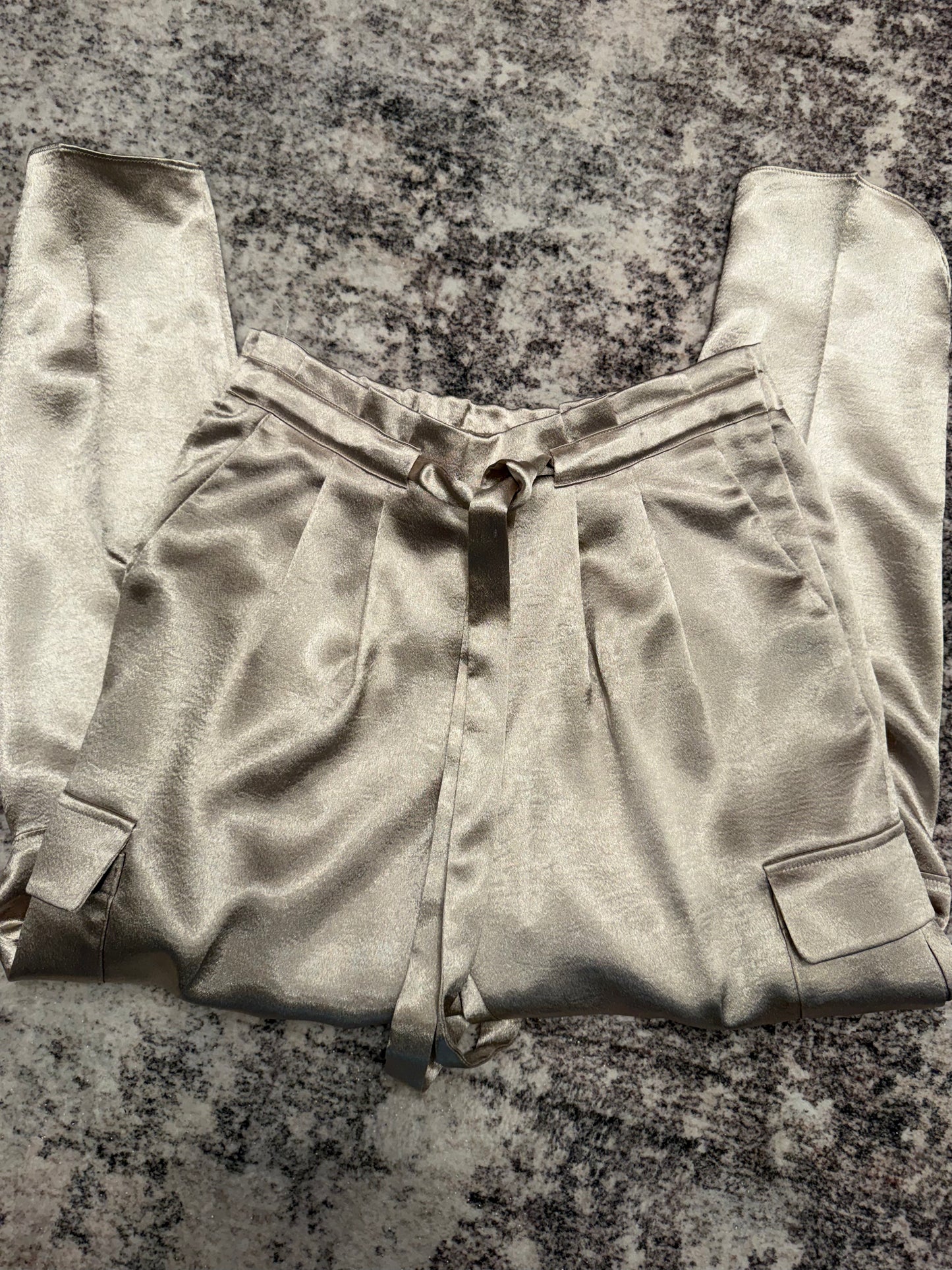 Ramy Brook Silver Satin Pants with Tie, Size XS