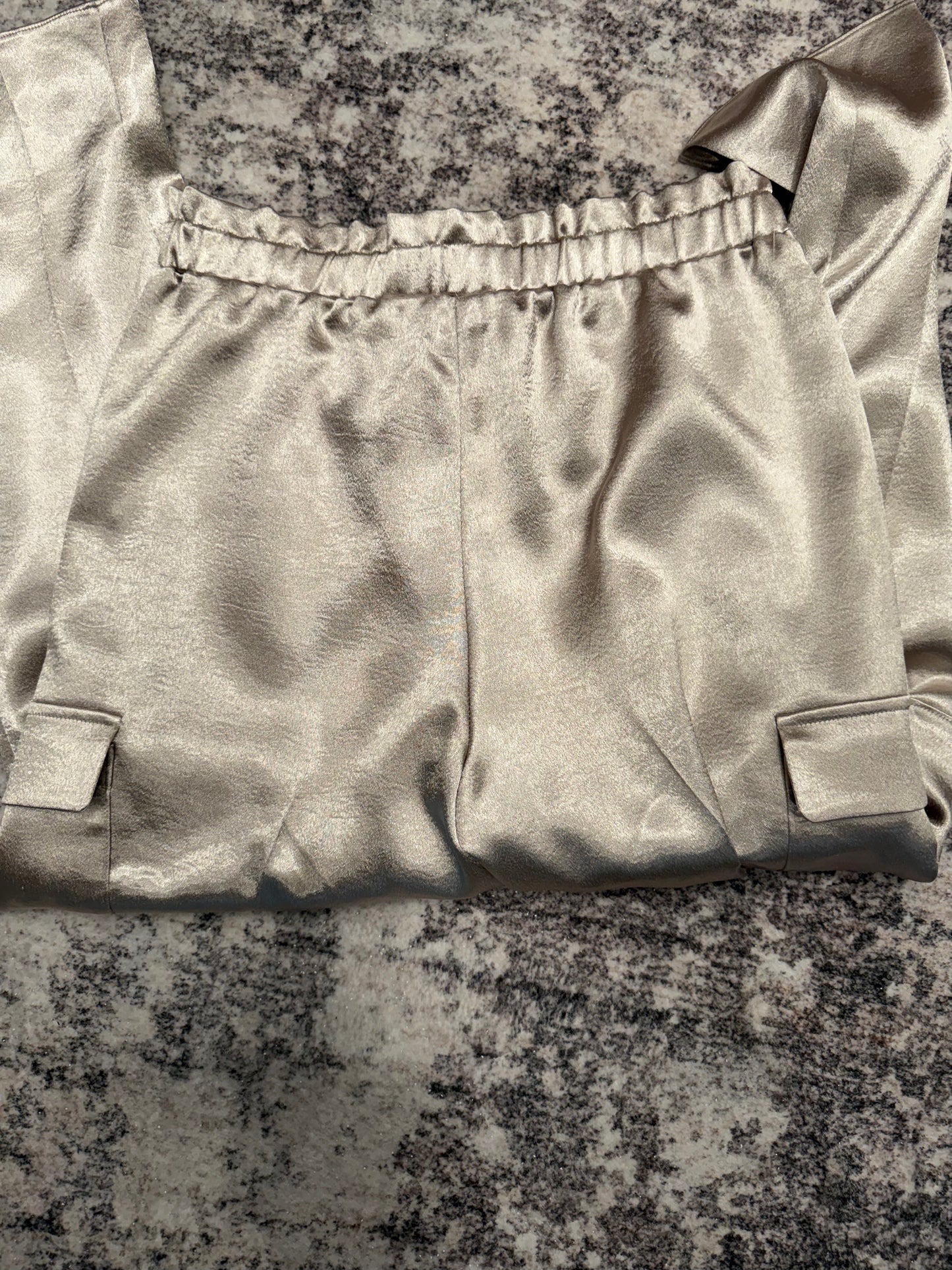 Ramy Brook Silver Satin Pants with Tie, Size XS