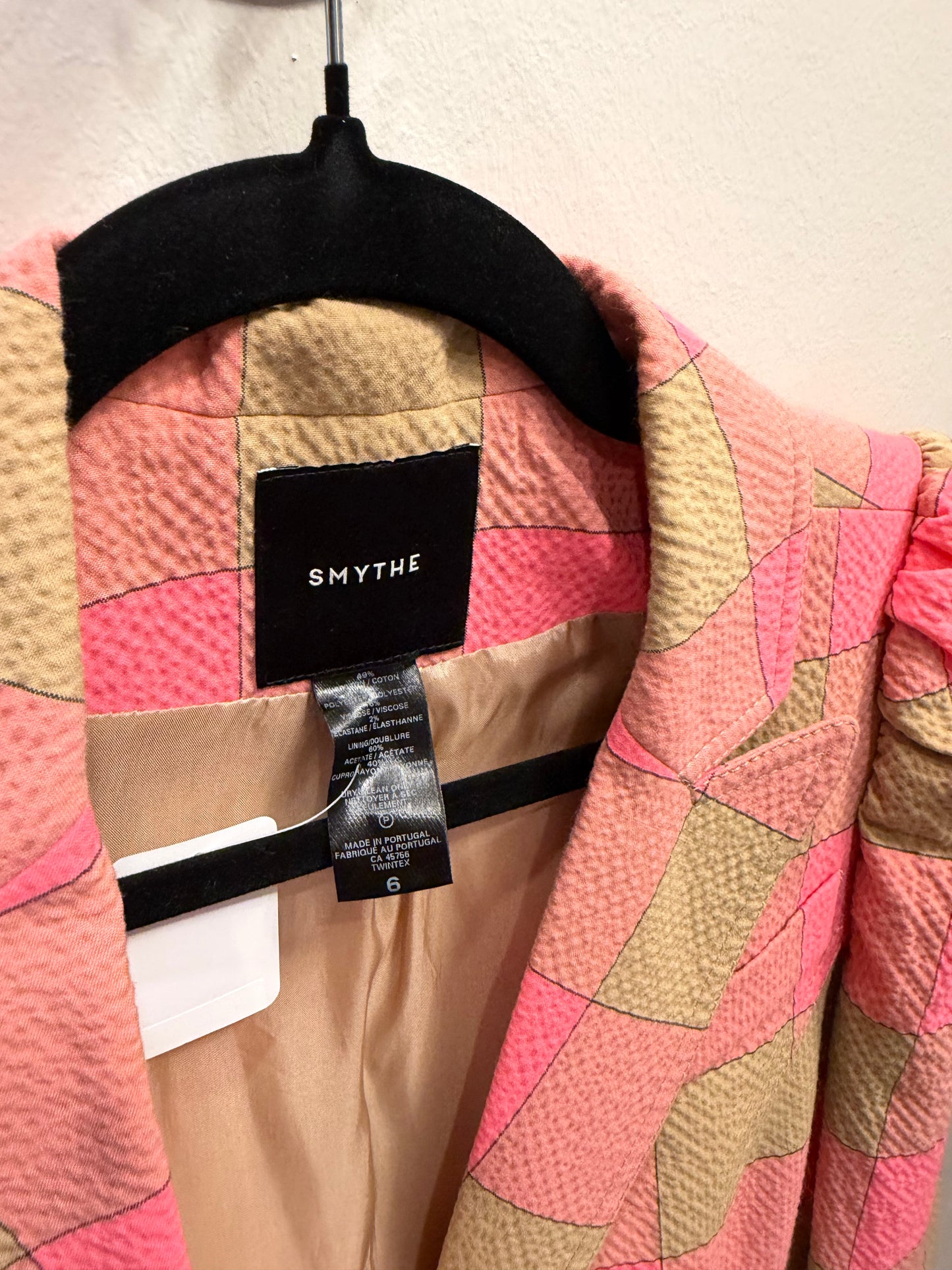 Smythe Pink and Tan Blazer, Size 6