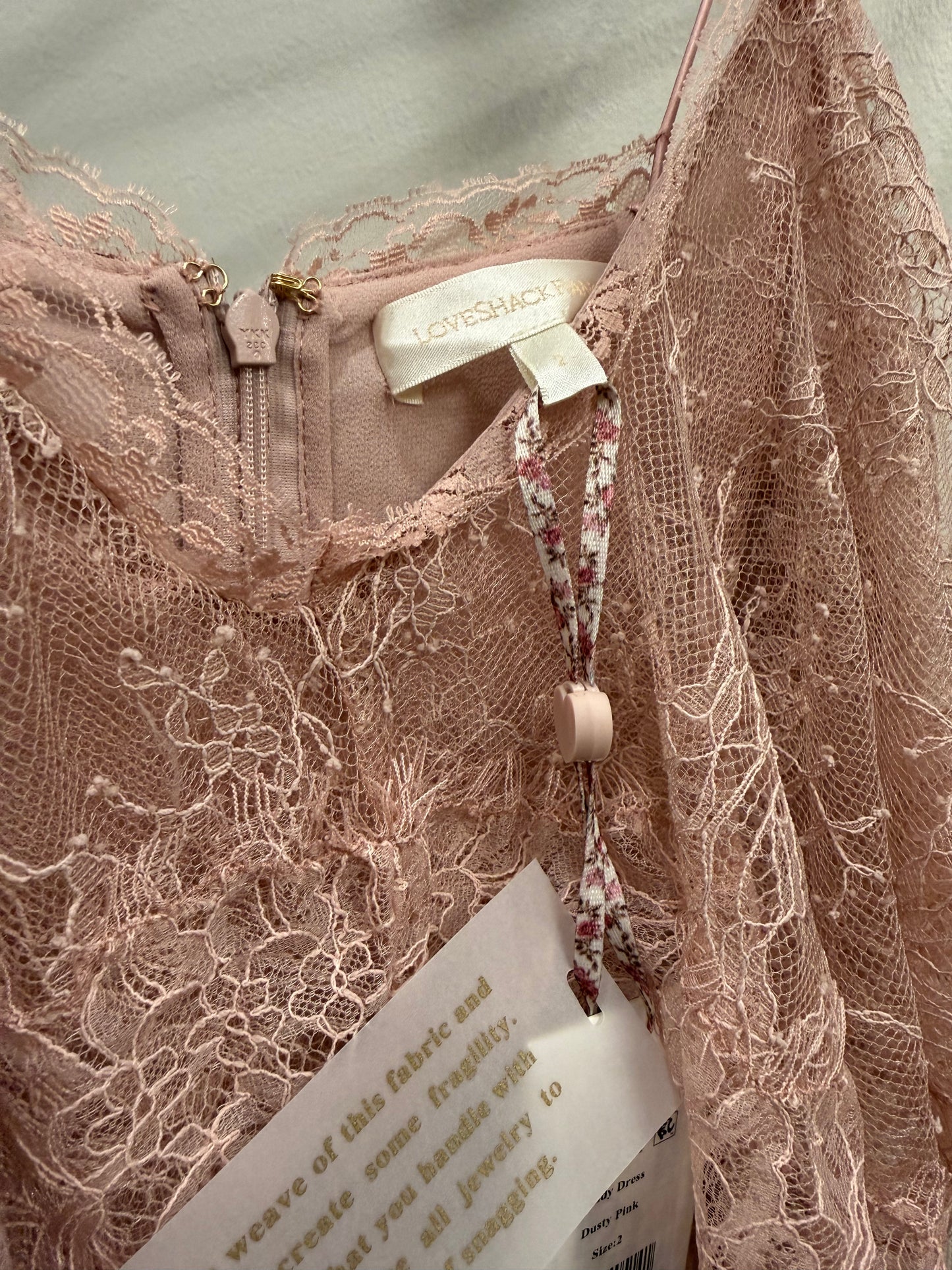 LoveShackFancy Pink Lace Dress, , NWT, Size 2