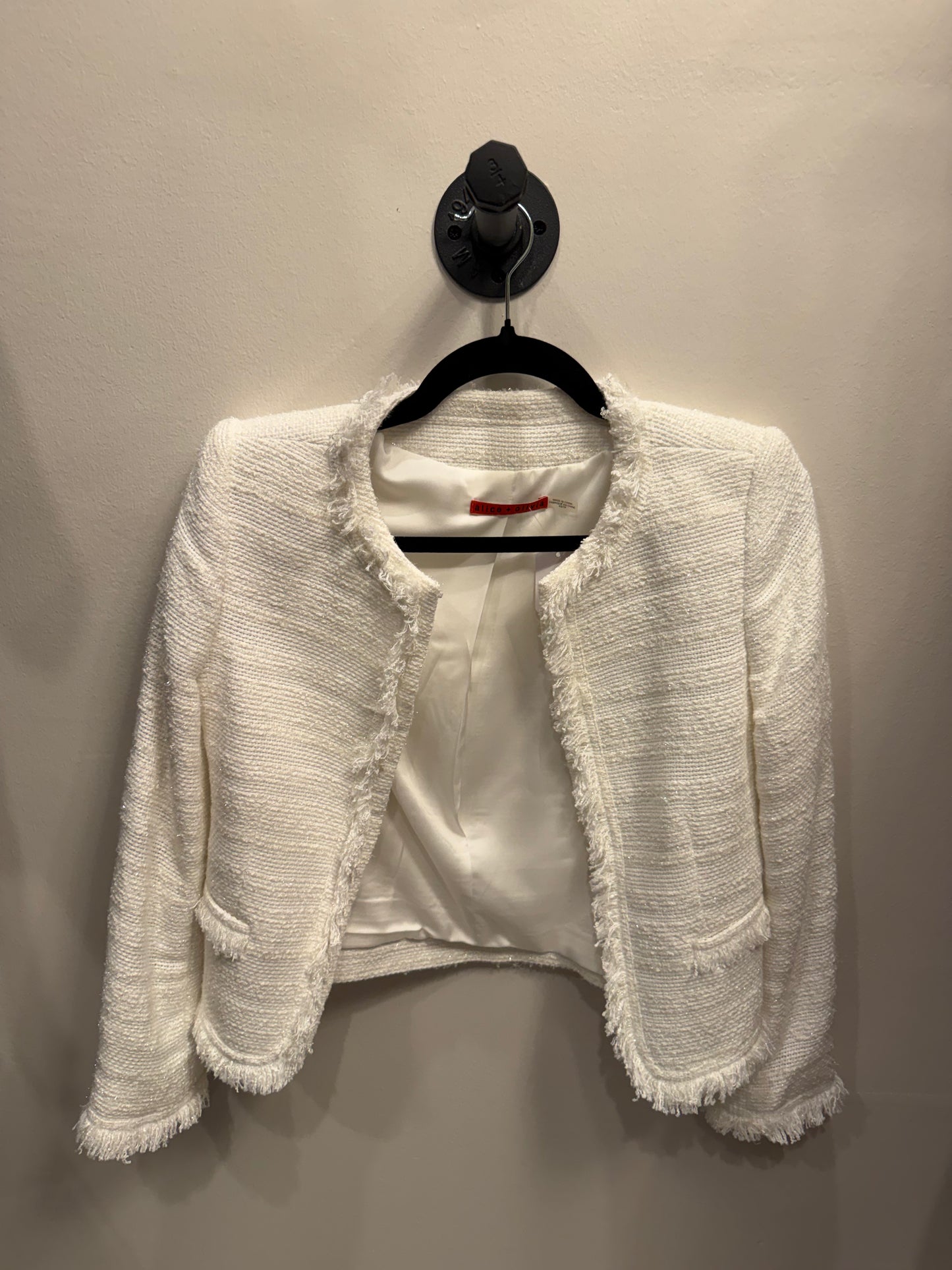 Alice + Olivia White Tweed Jacket, Size XS