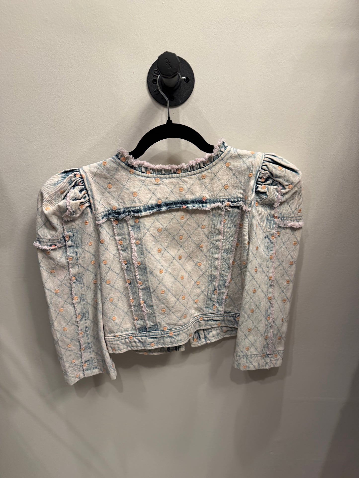 LoveShackFancy Denim Cropped Polka Dot Jacket, Size XS