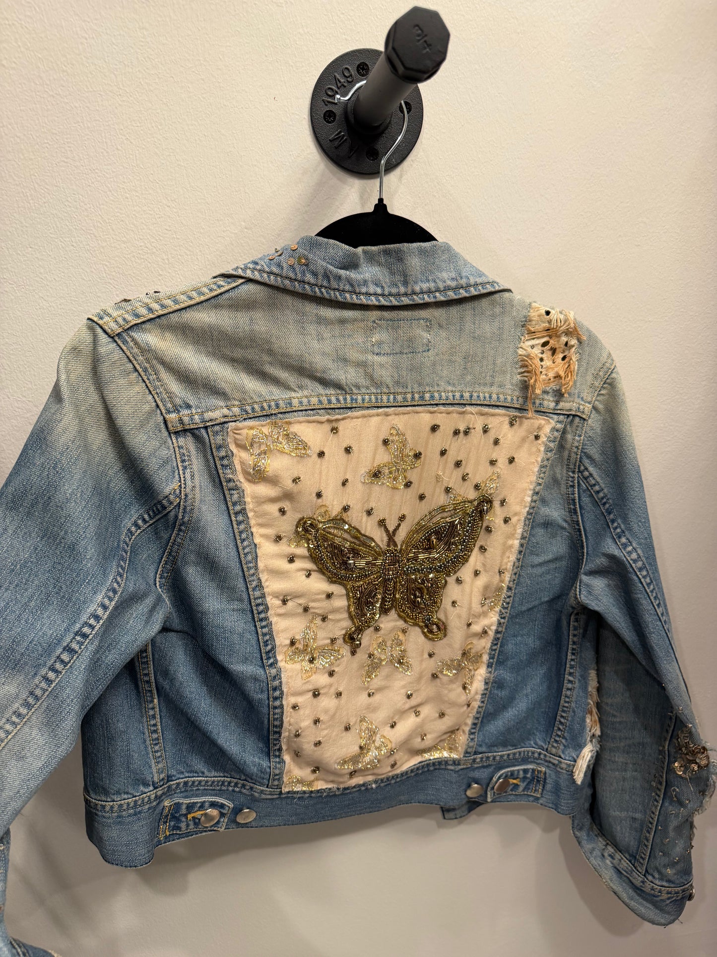 LoveShackFancy Butterfly Denim Jacket, Size S/M