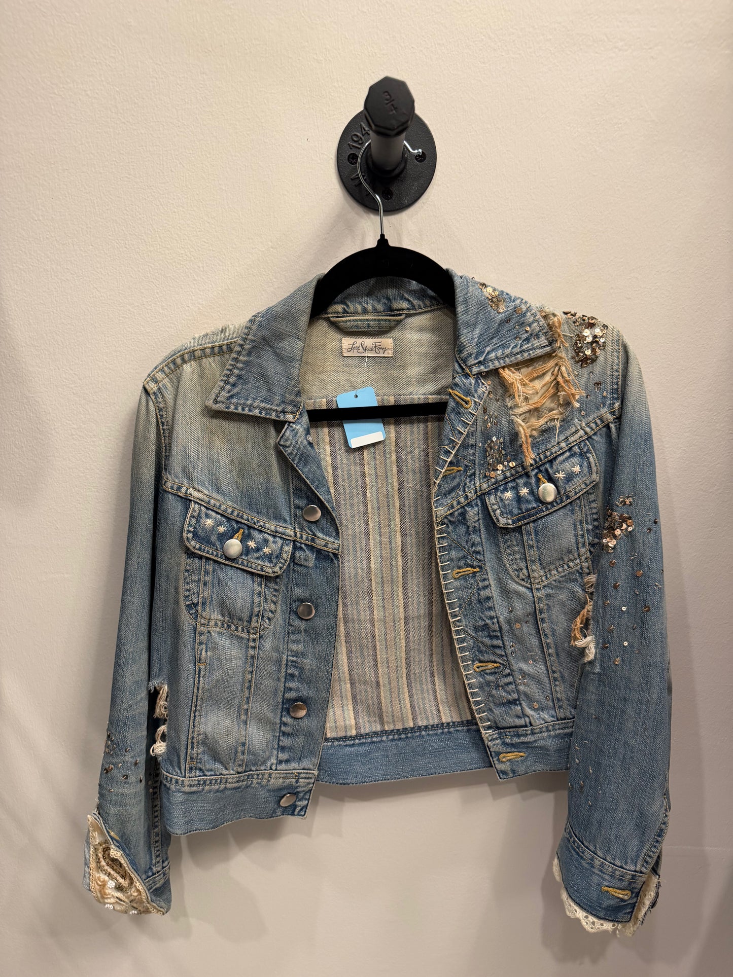 LoveShackFancy Butterfly Denim Jacket, Size S/M