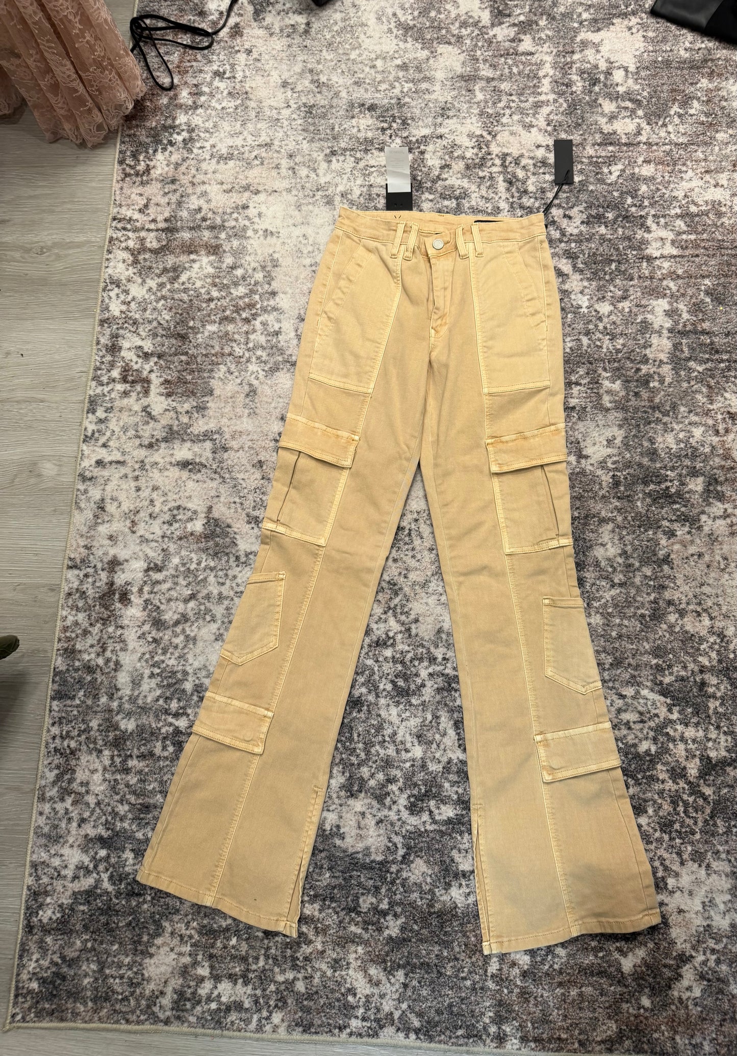 Blank NYC Tan high Rise Cargo Pants with Mini Flare, NWT, Size 27