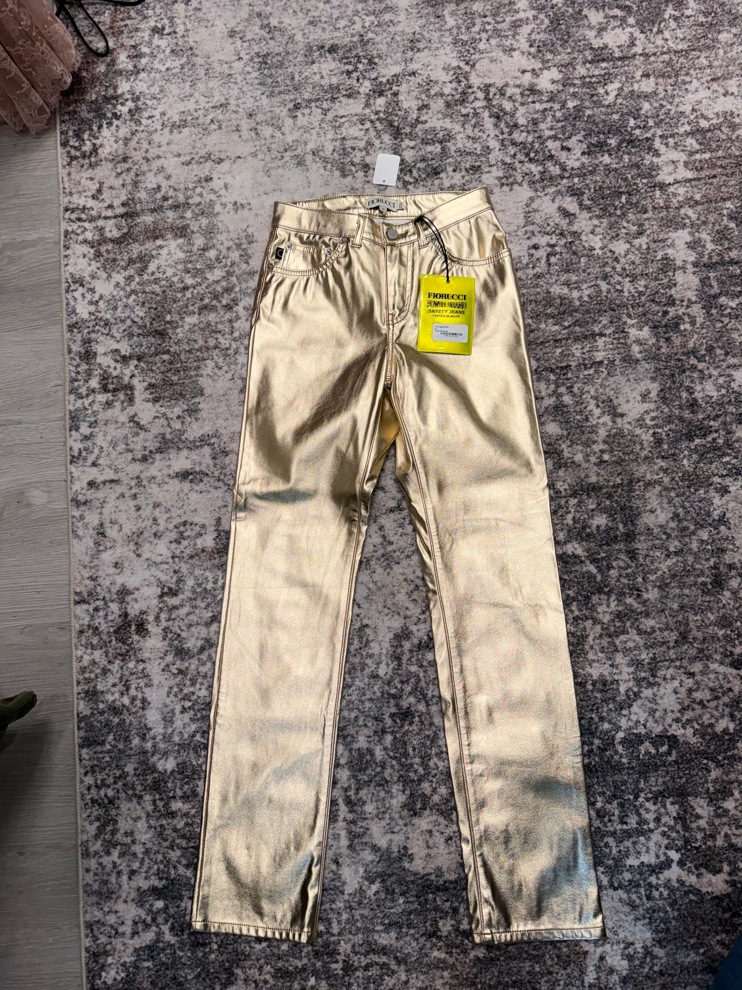 Fiorucci Gold Jacquard Tara Pants, NWT, Size 26
