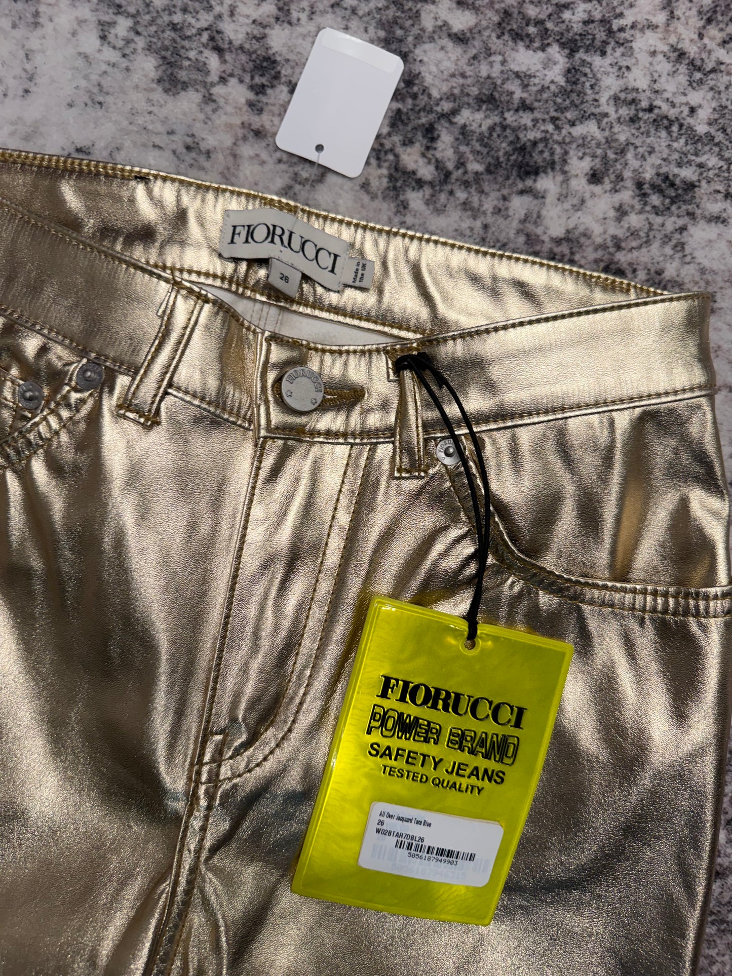 Fiorucci Gold Jacquard Tara Pants, NWT, Size 26