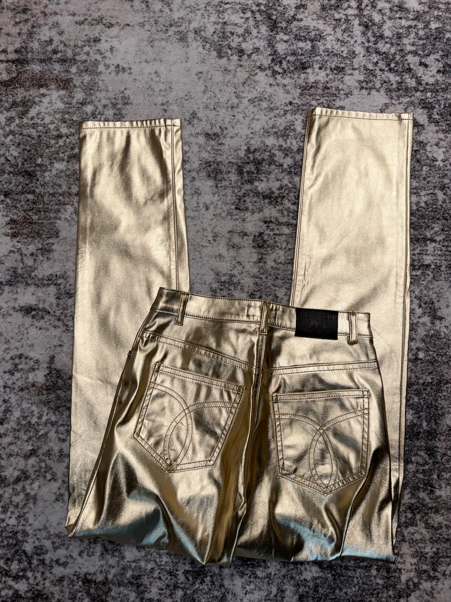 Fiorucci Gold Jacquard Tara Pants, NWT, Size 26