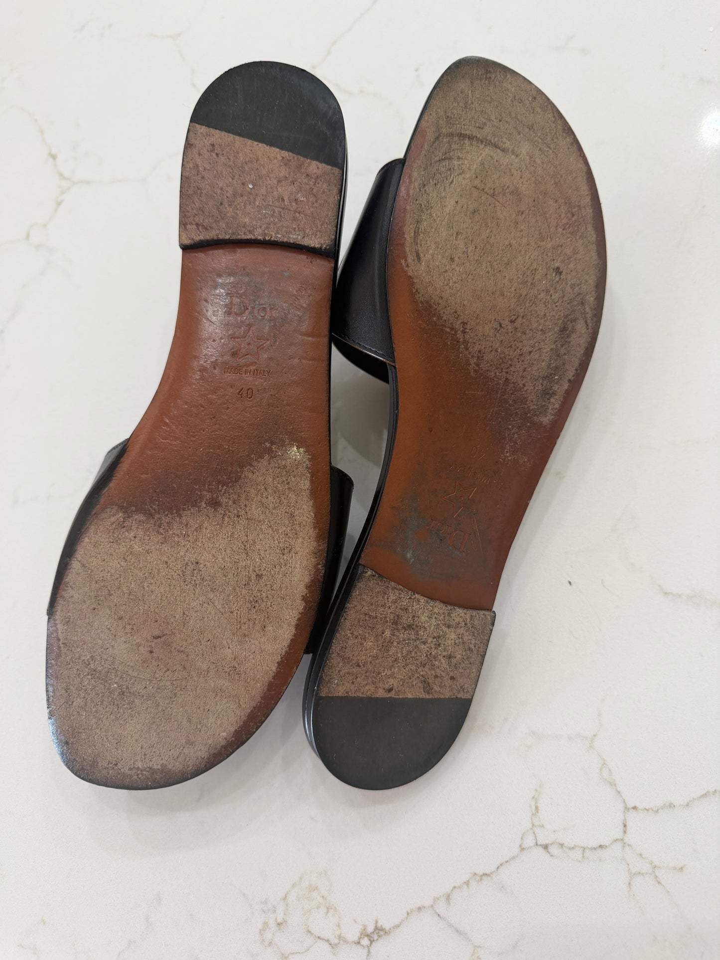 Christian Dior Cutout Leather Black Sandal Slides, Size 40