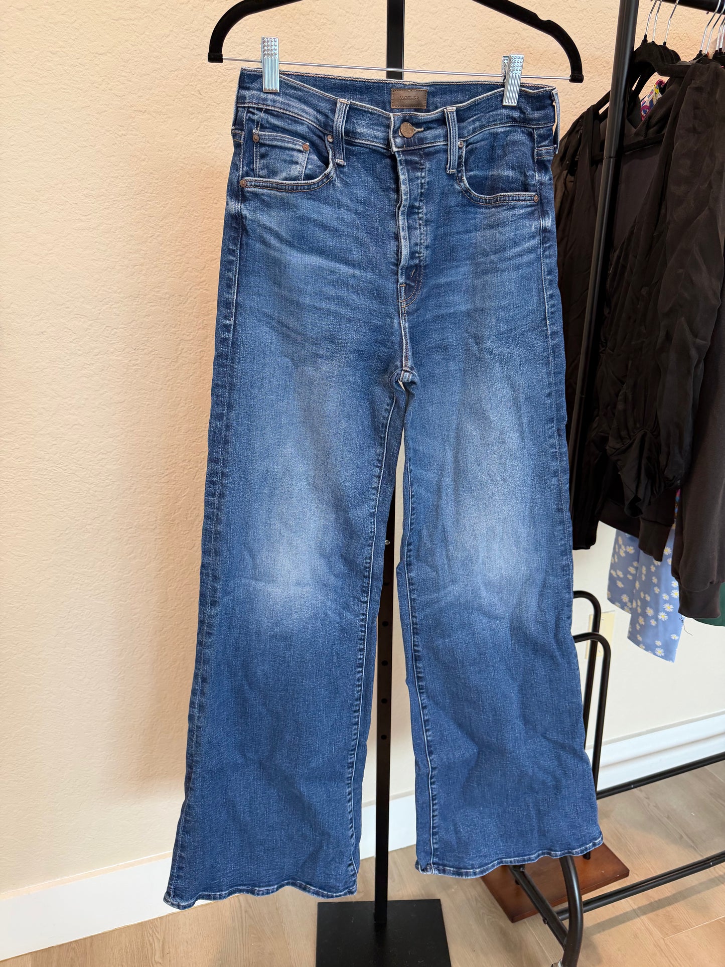 Mother Medium-Wash Wide-Leg Jeans, Size 28