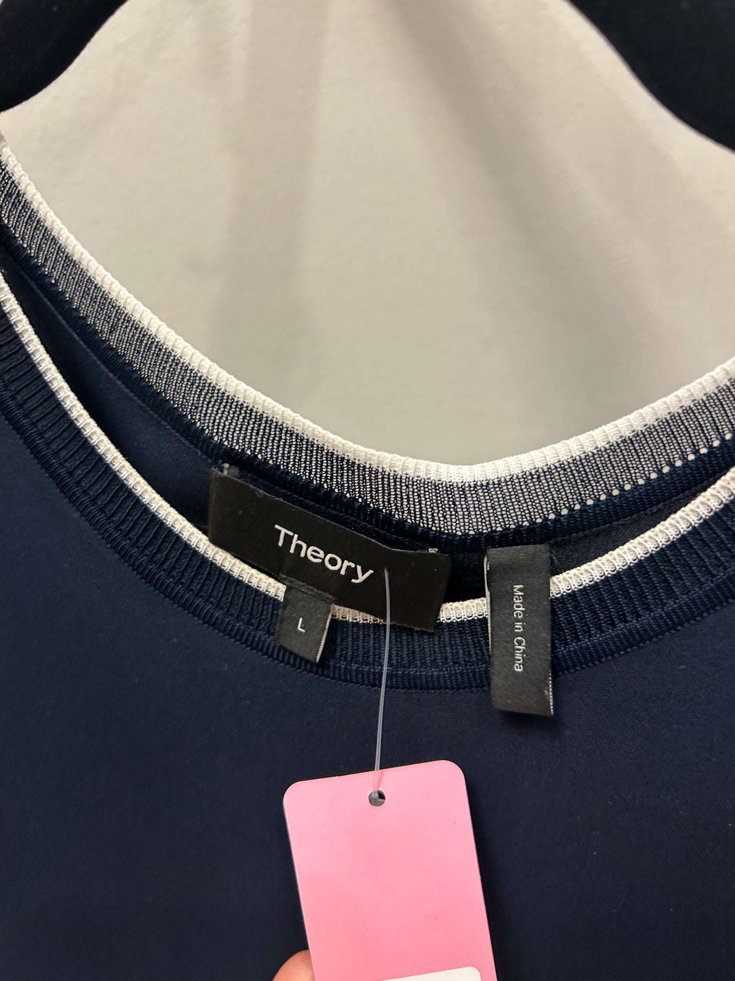 Theory Navy Silk Combo Sleeveless Blouse, L
