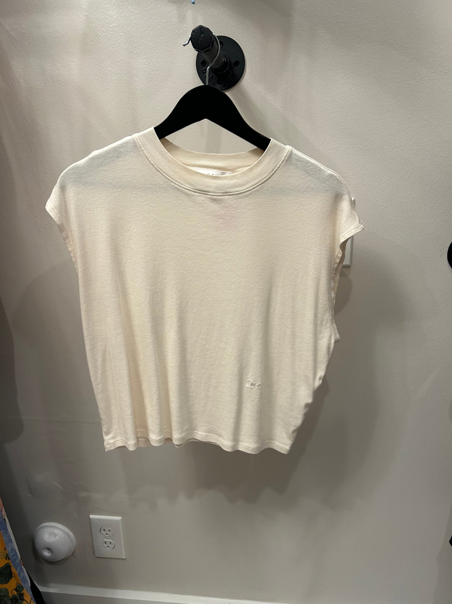 FRAME Sleevless Cotton Tee, Bone, Size L