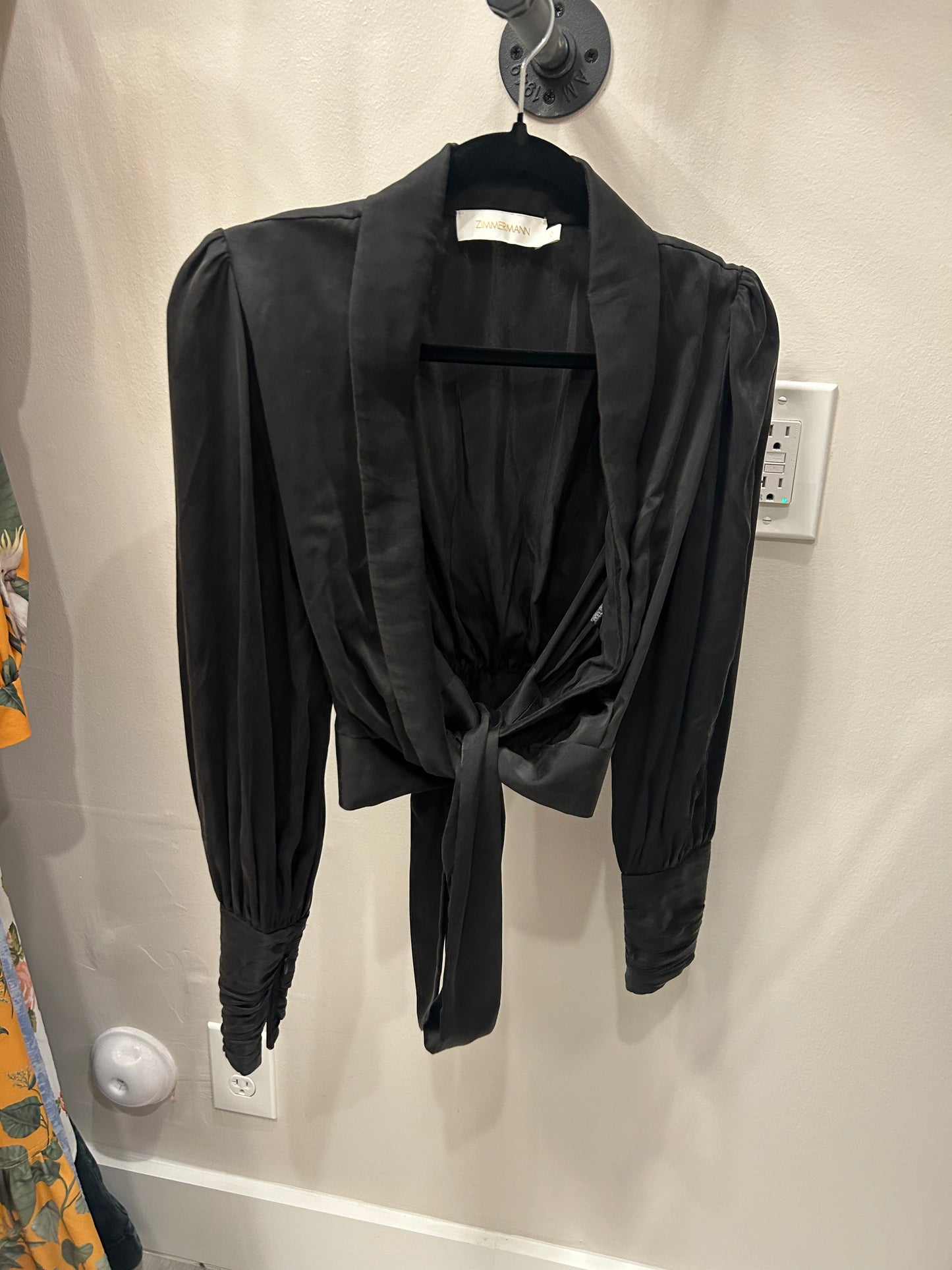 Zimmermann Cropped Silk Shirt, Black, Size 0