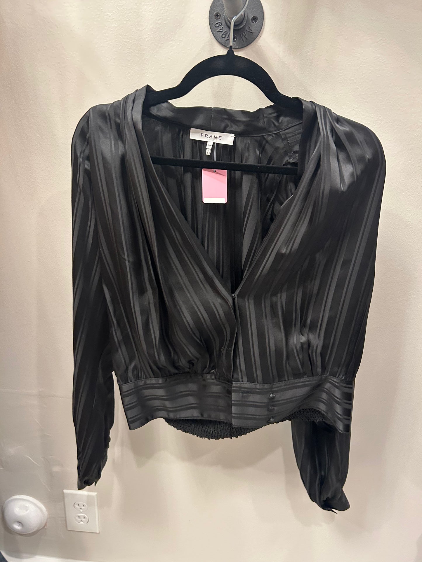 Frame Black Silk/Satin Wrap Style Blouse, M