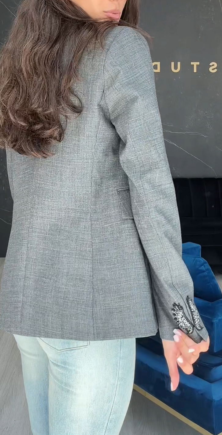 L’Edition Gray Blazer Crystal Embellish on Sleeve, NWT,  Size S